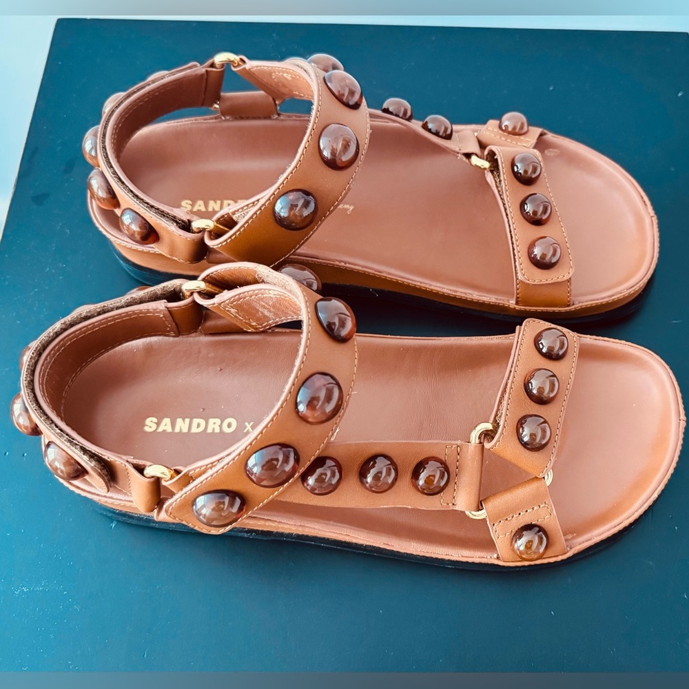 Sandro Tan Studded Sandals Like New - Picture 6 of 6
